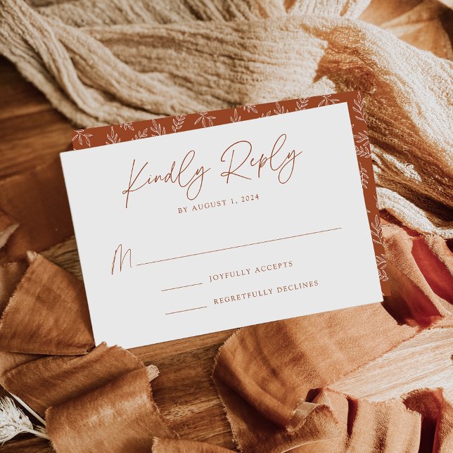 Modern Minimalist Botanical Terracotta Wedding RSVP Card (Creator Uploaded)