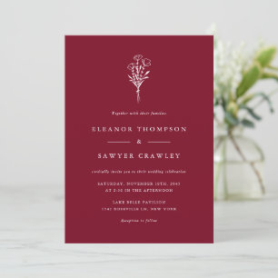 Modern Minimalist Botanicals Burgundy Wedding Invitation
