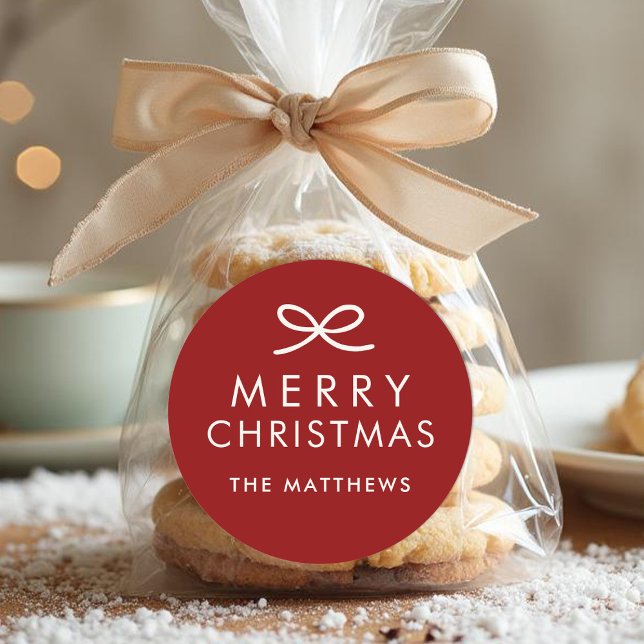 Modern Minimalist Bow Custom Colour Christmas Classic Round Sticker (Creator Uploaded)