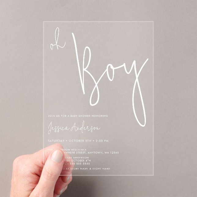 Modern Minimalist Boy Baby Shower Acrylic Invitations (Insitu (Handheld))