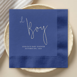 Modern Minimalist Boy Baby Shower Silver Foil Napkins