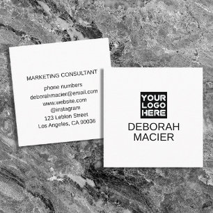 Modern Minimalist Brand Logo Basic White Square Business Card