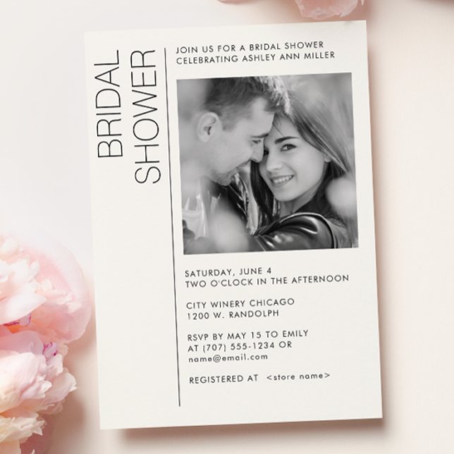 Modern Minimalist Bridal Shower B&W Photo Invitation (Creator Uploaded)