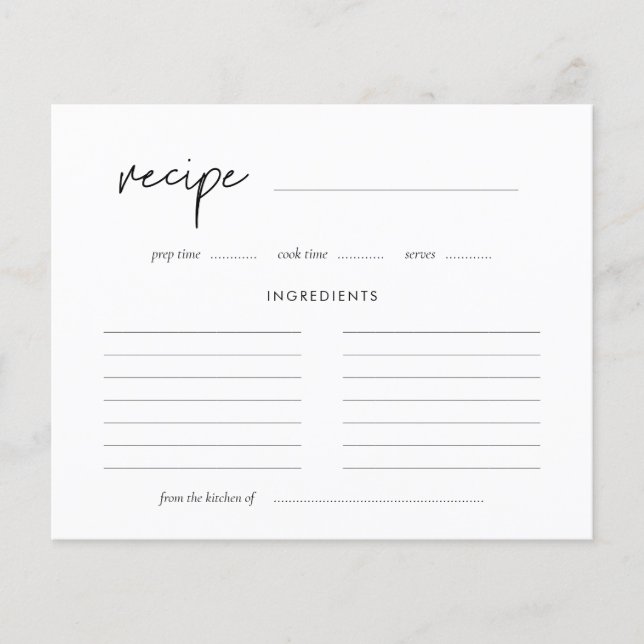 Modern Minimalist Bridal shower recipe card (Front)