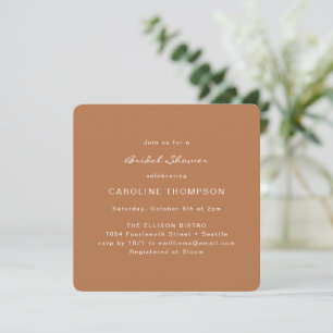 Modern Minimalist Bridal Shower Square Terracotta Invitation