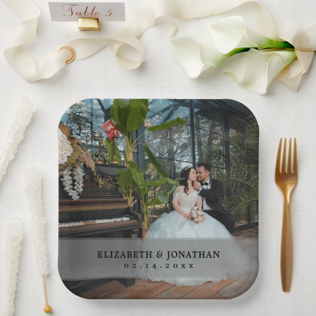 Modern Minimalist Bride and Groom Photo Wedding Paper Plate (Wedding)