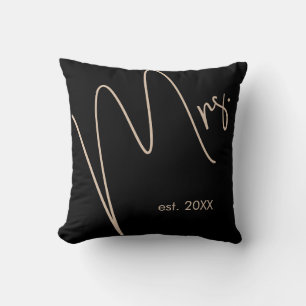 Modern Minimalist Bride   Black + Beige Script Cushion