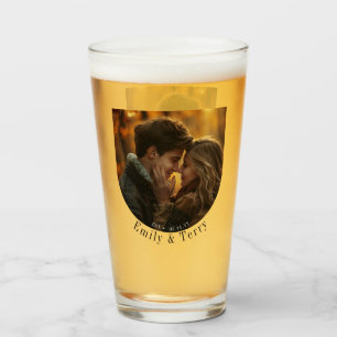 Modern Minimalist Bride & Groom Wedding Photo Beer Glass