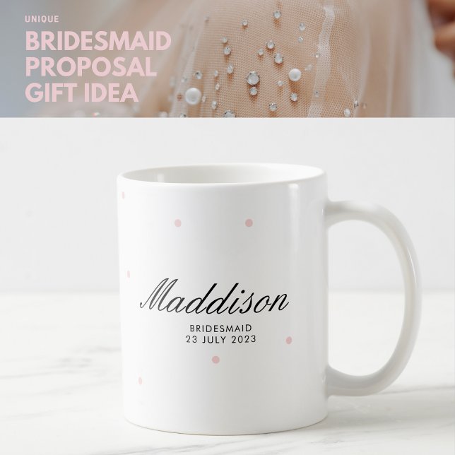 Modern Minimalist Bridesmaid Gift Pink Polka Dot Coffee Mug (Creator Uploaded)