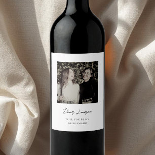 Modern Minimalist Bridesmaid Proposal Photo Wine Label