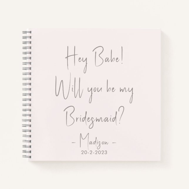 Modern Minimalist Bridesmaid Proposal Script Blush Notebook (Front)