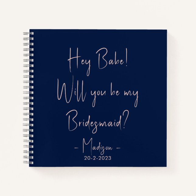 Modern Minimalist Bridesmaid Proposal Script Navy Notebook (Front)