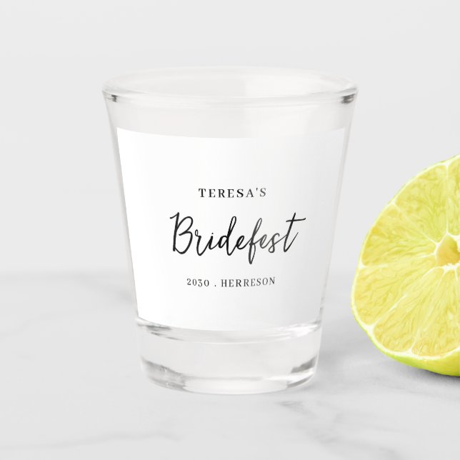 Modern Minimalist Bridesmaid Script Design Shot Glass (Front)