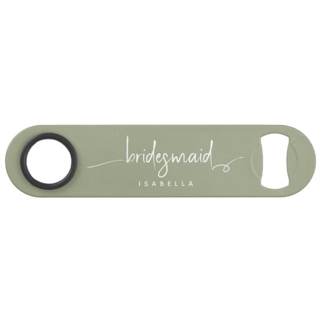Modern Minimalist Bridesmaid Script Sage Green (Front (Horizontal))
