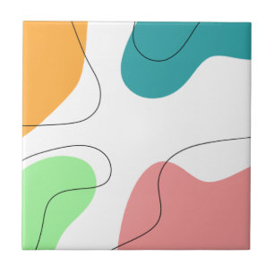 Modern Minimalist Bright Colour Blobs Abstract Art Ceramic Tile