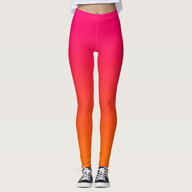 Modern Minimalist Bright Pink and Orange Gradient Leggings (Front)