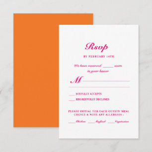 Modern Minimalist Bright Pink Orange Wedding RSVP Card