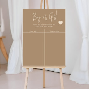 Modern Minimalist Brown Gender Reveal Prediction Poster
