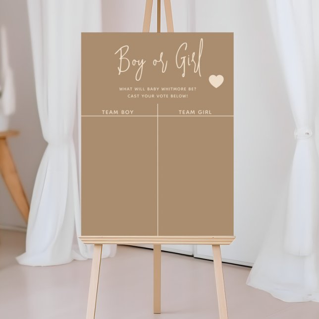 Modern Minimalist Brown Gender Reveal Prediction Poster (Creator Uploaded)
