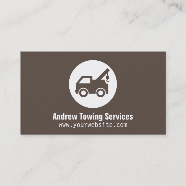 Modern Minimalist Brown Truck Towing Services Business Card (Front)