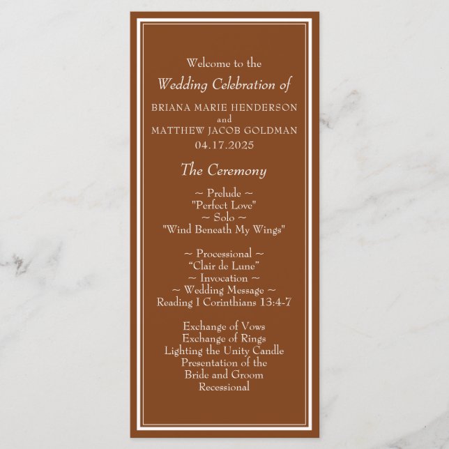 Modern Minimalist Brown Wedding Program (Front)