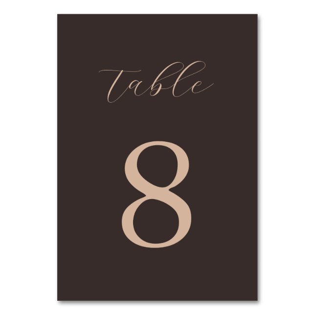 Modern Minimalist Brown Wedding  Table Number (Front)