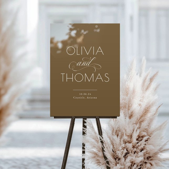 Modern Minimalist Brown Wedding Welcome Acrylic Sign (Brown Wedding Welcome Sign)