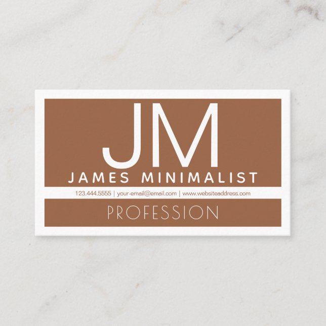 Modern Minimalist | Brown & White Business Card (Front)