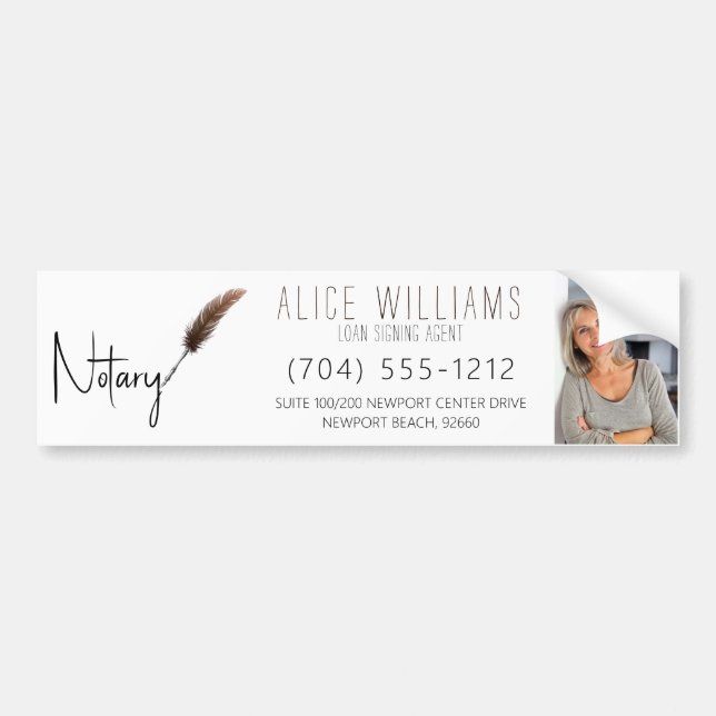 Modern Minimalist Brown & White Notary Photo Bumper Sticker (Front)