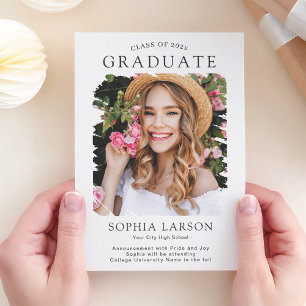Modern Minimalist Brush Stroke Photo Graduation Announcement