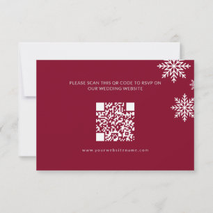 Modern Minimalist Bugundy Winter Wedding QR Code RSVP Card