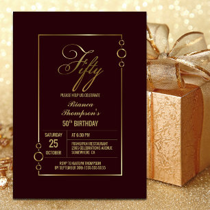 Modern Minimalist Burgundy 50th Birthday Party Invitation