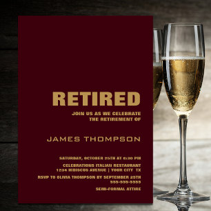 Modern Minimalist Burgundy Gold Retirement Party Invitation