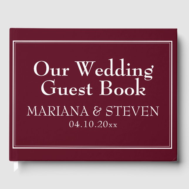 Modern Minimalist Burgundy Guest Book (Front)