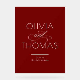 Modern Minimalist Burgundy Red Wedding Welcome Acrylic Sign