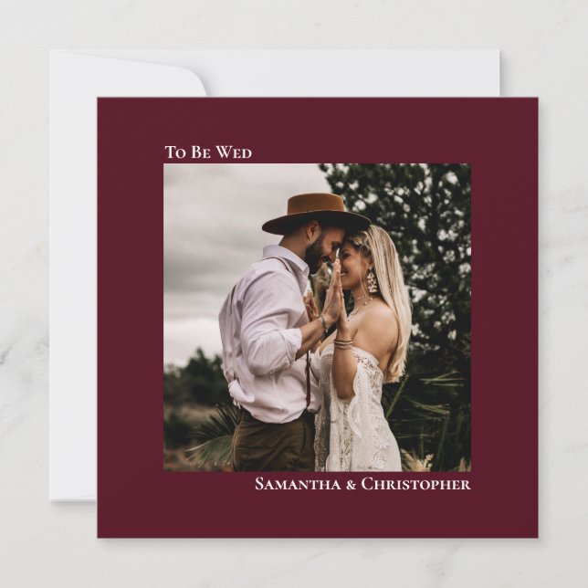 Modern Minimalist Burgundy Square Photo Wedding Invitation (Front)