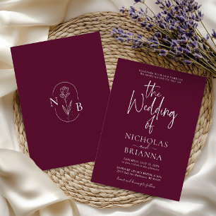 Modern Minimalist Burgundy Wedding Classic Invitation