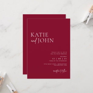 Modern Minimalist Burgundy Wedding Invitation