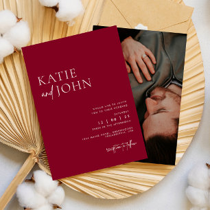 Modern Minimalist Burgundy Wedding Photo Invitation