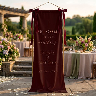 Modern Minimalist Burgundy Wedding Welcome Banner