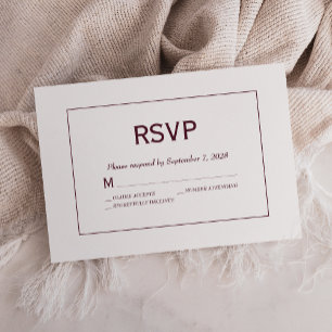Modern Minimalist Burgundy White Wedding RSVP Card