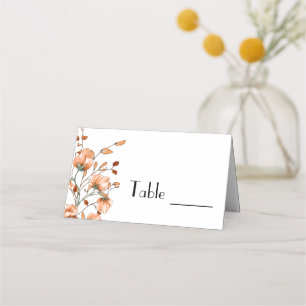 Modern Minimalist Burnt Orange Floral Fall Wedding Place Card