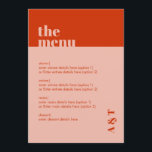 Modern Minimalist Burnt Orange & Pink Wedding Menu<br><div class="desc">Can be fully customised to suit your needs. © Gorjo Designs. Made for you via the Zazzle platform. // Looking for matching items? Other stationery from the set available in the ‘collections’ section of my store. // Need help customising your design? Got other ideas? Feel free to contact me (Zoe)...</div>