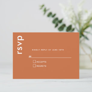 Modern Minimalist Burnt Orange Terracotta Wedding RSVP Card