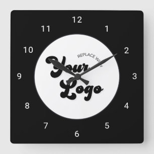 Modern Minimalist Business Company Custom Logo Square Wall Clock