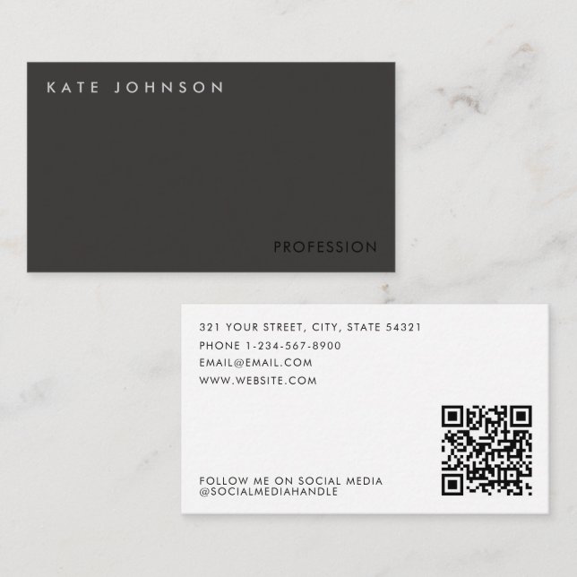 Modern Minimalist Business Professional QR Code  Card (Front/Back)