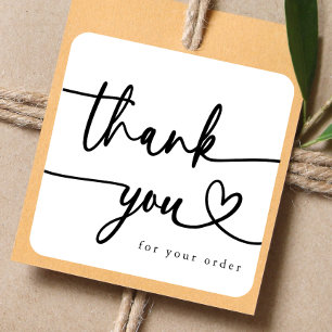 Modern Minimalist Business Thank You Script Heart Square Sticker