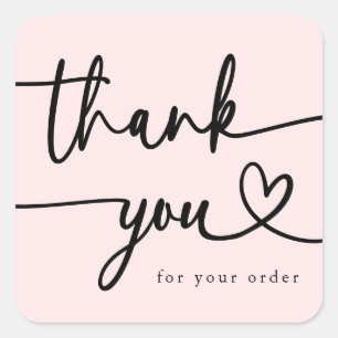 Modern Minimalist Business Thank You Script   Pink Square Sticker