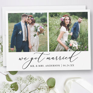 Modern Minimalist Calligraphy 2 Photos Wedding Announcement