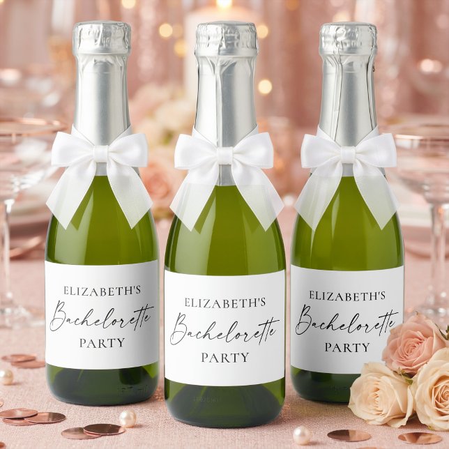 Modern Minimalist Calligraphy Bachelorette Mini Sparkling Wine Label (Customize to change background color.)